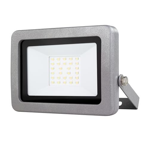 REV FLARE - Foco LED para exteriores (IP65, 20 W, 1700 lúmenes, 6500 K, iluminación para exteriores, ideal para entradas de patio, garajes y entradas de casas), color plateado