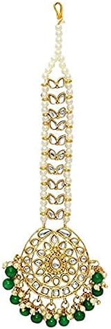 Aheli Faux Kundan Beaded Maang Tikka Head Piece Indian Wedding Ethnic Fashion Jewelry Gift for Women Green