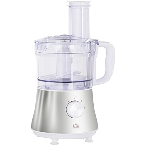 HOMCOM Robot de cuisine multifonctions compact capacité 1 litre 500 W hache, mixe, tranche, râpe, 2 vitesses et bouton pulse