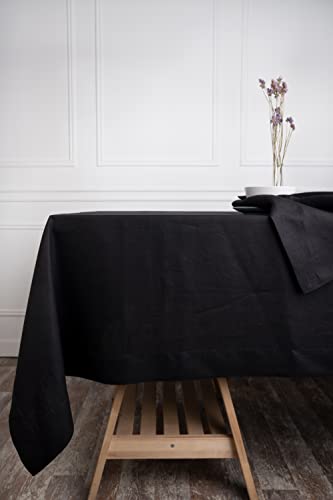 D'Moksha Homes 100% Pure Linen Tablecloth - 60 x 102 Inch Black for Rectangle Tables - Machine Washable Dining