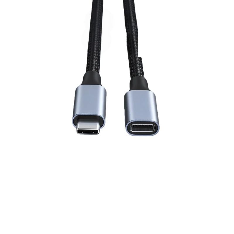 Przedłużacz USB C, męski na żeński, przedłużacz typu C, 0,5 m, 10 Gb/s, aluminiowy szary)