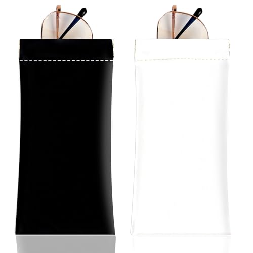 Image of Anikathy 2Pcs Sunglass Eyeglass Glasses Case Soft PU Leather with Cleaning Cloth Portable Glasses Pouch Bag for Men Women