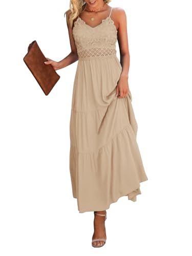 Dokuritu Women's Beach Crochet Lace Maxi Dress Solid Color Summer