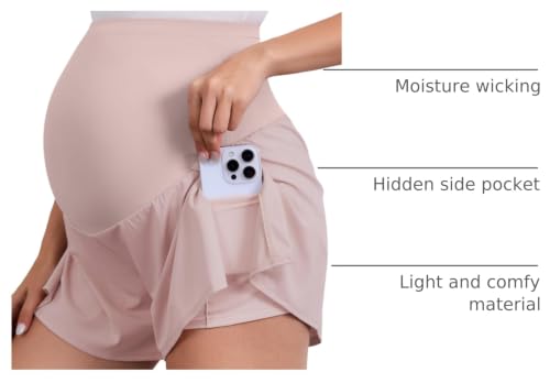 Image of PACBREEZE Women's Maternity Shorts Over Belly Quick Dry Workout Athletic Running Shorts with Zipper Pockets