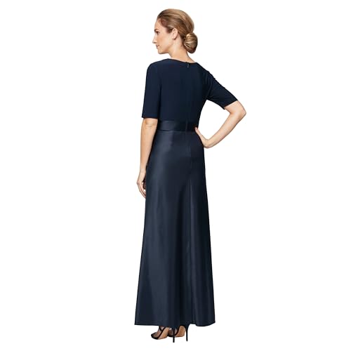 Image of Alex Evenings Women's Satin Ballgown Formal Event Dress with Pockets and Tie Belt (Petite and Regular Sizes)