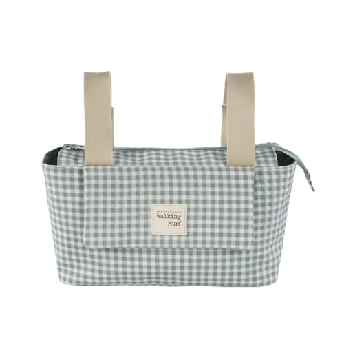 Walking Mum. Bolso organizador I Love Vichy. Bolsa de maternidad para silla de paseo. Asas cortas para fijar al carro. Color Verde. Medidas 31X17X12 cm.