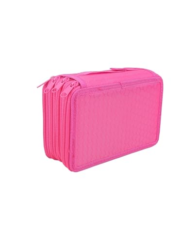 Estojo Escolar Grande com 4 Compartimentos, 20 x 12 x 7,5 cm, Organizador para Material Escolar, Multicores (Rosa Pink)