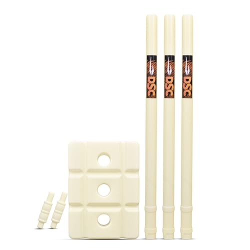 Image of DSC Plastic Cricket Stump Set with 3 Stumps, 2 Bails and 1 Base | Size: Mens | Color: White