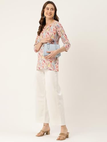 Image of feranoid Designer V-Neck Short Straight Kurti with 3Quarter Sleeves
