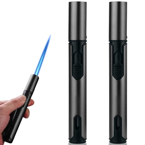 Mechero Jetflamme de 2 unidades, resistente al viento, con bloqueo de seguridad, recargable, de metal, regalo para hombres (negro, sin gas)