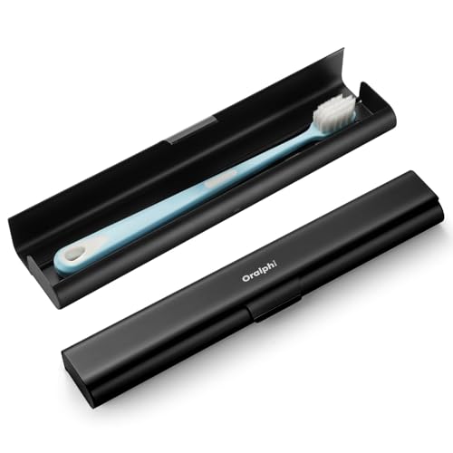 Oralphi Aluminum Toothbrush Travel Case Toothbrush Cover Travel Toothbrush Holder Durable Manual Toothbrush Box Container for Traveling Bathroom Camping Business Trip-Black