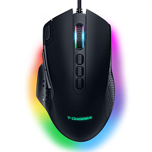 Gaming Mouse Wired,PC Gaming Mice[Fire & Sniper Button][Adjustable Weight] with 10 Programmable Buttons,12000 DPI Option Sensor,RGB,On-Board Memory,Ergonomic USB Computer Mice for PC/Mac Gamer-Black