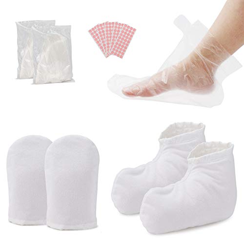 Paraffin Bath Liners for Hand & Feet, Segbeauty Plastic Foot Covers, Booties for Feet Thermal Foot Liners, Therabath Foot Protectors with 200 Stickers for Snug Closure, Wax Therapy Foot Bags