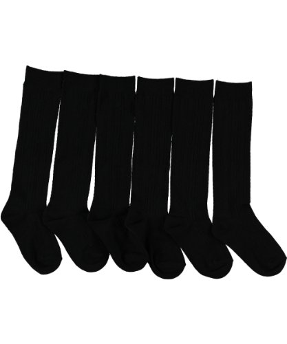 BLUE HEAVEN Girls' 3-Pack Cable Knee Socks - black, 5-6