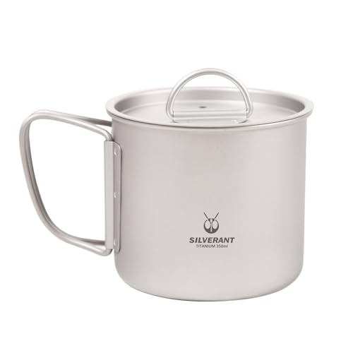 SILVERANT 350ml Titanium Cup Mug Backpacking Pot with Lid & Foldable Handle