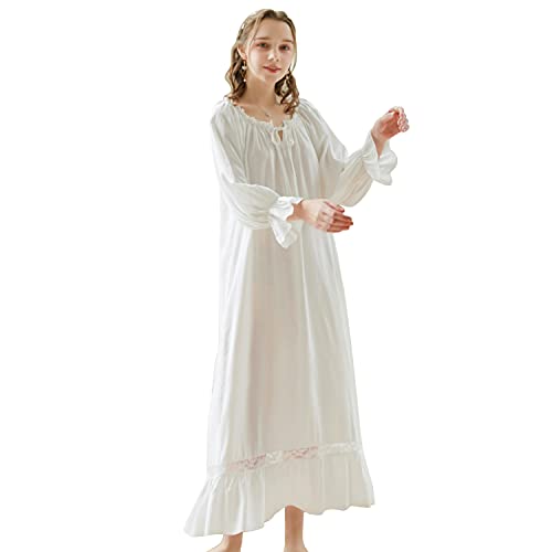 LAPAYA Women's Victorian Cotton Nightgown Lace Trim Vintage Sleepwear Long Sleeve Sleepshirts