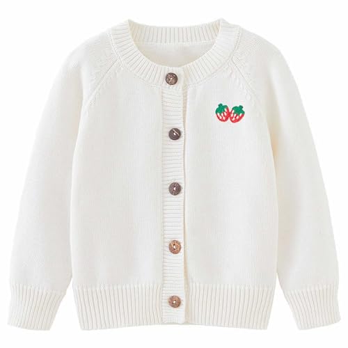 Baby Girls Cute Strawberry Knit Cardigan Sweater, Toddler Button Down Long Sleeve Warm Shirts Tops for Fall Winter
