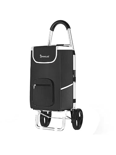 56 L Einkauf Trolley Einkaufswagen Shopping Trolley Tasche Aluminium Stabil Schwarz