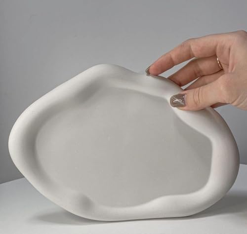 Image of Aesthetic Handcrafted White Concrete Shell Trinket Tray | Elegant Jewelry, Makeup & Table Organizer | Multipurpose Home Decor & Candle Tray | P1G7V