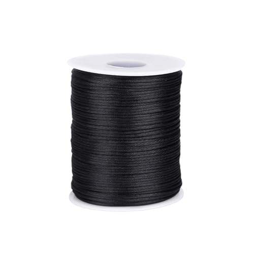 1.5mm X 109 Yards Black Nylon Satin Cord Wind Chime Cord Necklace String Replacement for Bracelet Jewelry Making Macrame Waxed Trim Cord Lanyards Craft Braided Beading
