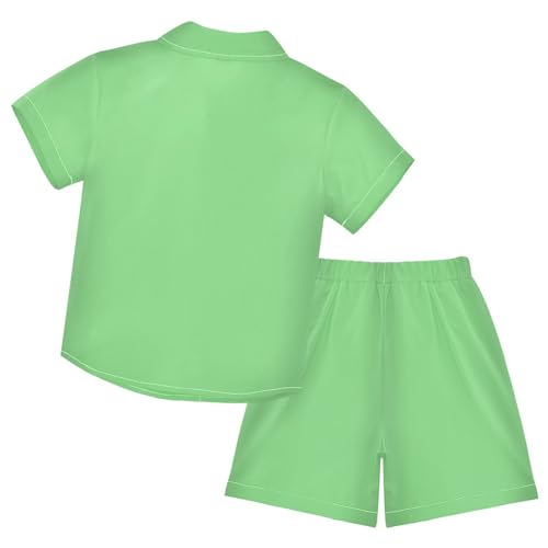 Image of 3T Toddler Boy Shorts Set Teal Hawaiian Button Down Shirts Summer Outfits for Little Boy