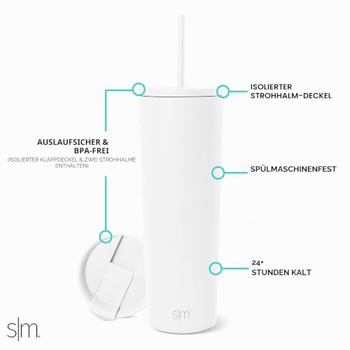 Simple Modern Thermobecher mit Strohhalm und Deckel | Trinkbecher mit Henkel Wiederverwendbare Edelstahl… – Ansicht 2