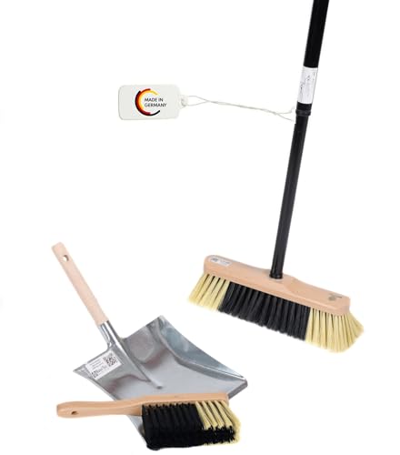 BawiTec Qualitäts Kehrbesen Set Kehrset Besen 30cm Schaufel Zimmerbesen Teleskopstiel verstellbar Stiel lackiert Handfeger Kehrgarnitur feine weiche Kunsthaar Borsten Komplett-Set Besenset