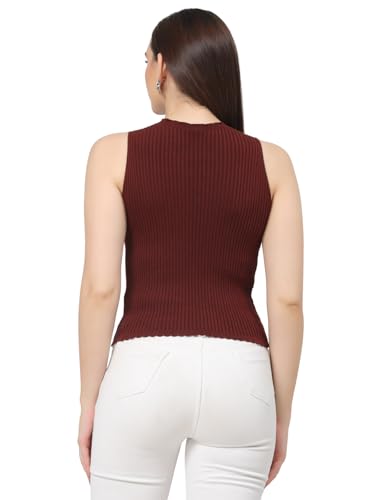 Image of Kalt Womens Knitted, Ribbed Cotton Fitted Sleeveless Round Neck Cami Tank Top
