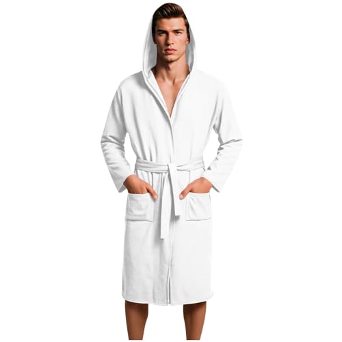 Cambkatl Men's Waffle Hooded Robe Short Kimono Bathrobe Lightweight Soft Loungewear Nightwear with Pockets