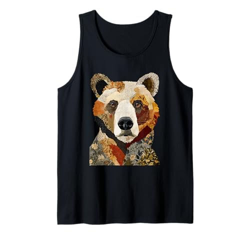 Vintage Patchwork Ours Boho Animal Collage Quilt Art Graphic Débardeur