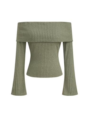 Image of CIDER Off The Shoulder Tops for Women Long Sleeve Going Out Y2K Tops Knit Pullover Fall Outfits Trendy