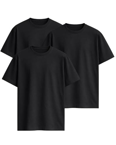 Image of VEL Plain Heavy GSM Cotton Oversized T-Shirt Baggy Fit Drop Shoulder Half Sleeves Round Neck Solid Pure 100% Cotton T-Shirt for Men (Pack of 3)