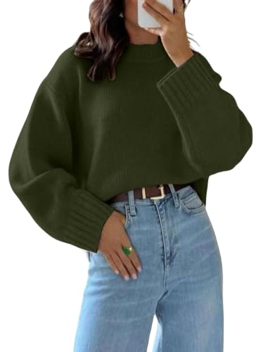 Image of ZAFUL Crew Neck Cozy Long Sleeves Casual Knit Pullover Sweater for Women | Classic Vintage American Style, Ribbed Collar and Cuff, Relaxed Fit, Cozy Chunky Knitwear Jumper
