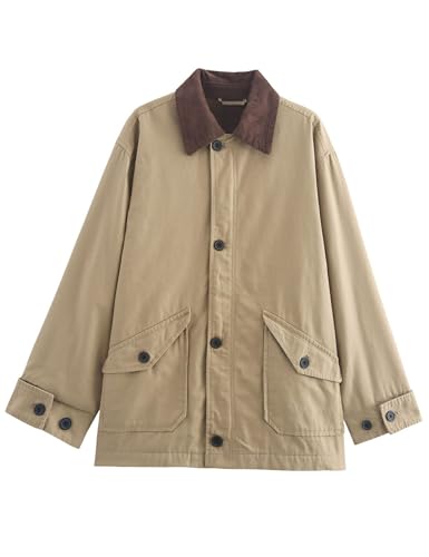 Womens Barn Jacket Classic Canvas Utility Jackets Corduroy Collar...