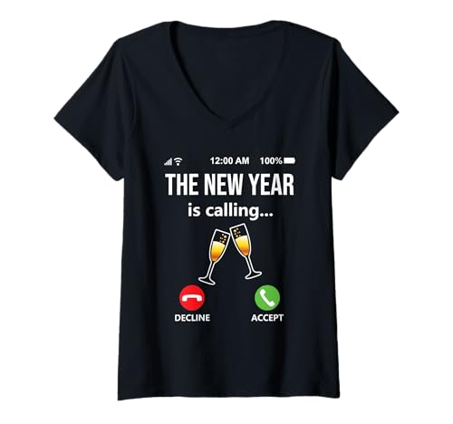 Mujer New Year is Calling Shirt,New Year Shirt 2025 Happy New Year Camiseta Cuello V