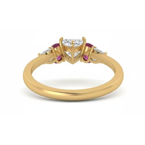 Image of Choose Your Color Heart Shape Accented 14k Yellow Gold Plated Engagement Ring Side Stone Daily Wear Chakra Healing Party Wear Birthstone Engagement Rings : US Size 4 to 12