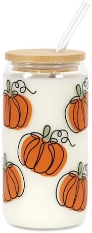 Joyseller Fall Pumpkin Iced Coffee Cup, Practical Birthday Gift, 18oz Pumpkin Season Tumbler Can Glass, Reusable Beer Can Drinking Glass for Fall Decor