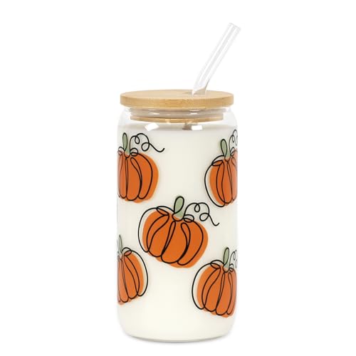 Joyseller Fall Pumpkin Iced Coffee Cup, Practical Birthday Gift, 18oz Pumpkin Season Tumbler Can Glass, Reusable Beer Can Drinking Glass for Fall Decor