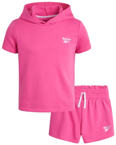 Reebok Girls' Shorts Set - 2 Piece French Terry Sweatshirt And Sweat Shorts – Sweatsuit Set For Girls (7-12), Size 8, Aurora Pink #TOP5