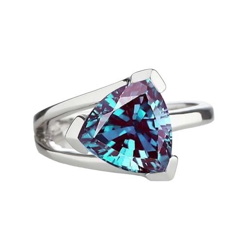 Gems Vibes Multicolor Alexandrite Trillion Cut Gemstone Ring For Women 925 Sterling Silver Ring Natural Alexandrite Ring Wedding Gift For Special Someone Elegant Ring (Alexandrite)