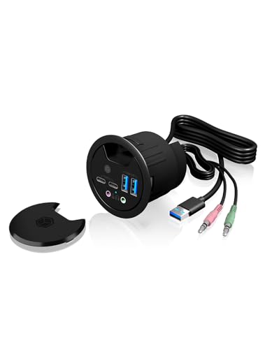 Icy Box Base empotrable para mesa elimina cables sueltos con conexiones multimedia