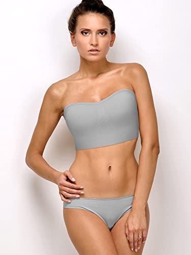 3 Pack Bandeau Bra, Padded Strapless Bras With Slip Silicone Seamless Bra Sports Tube Top Bralette For Women (Black, White, Light Gray, Large) #TOP1