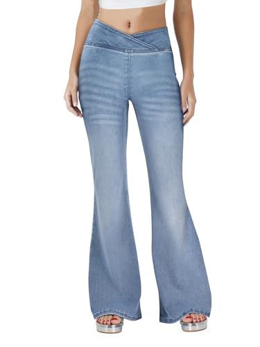 Women's High Waisted Bell Bottom Bootcut Jeans Flare Jeans Stretch Pants in Petite, Midsize, Plus Size - Main Image