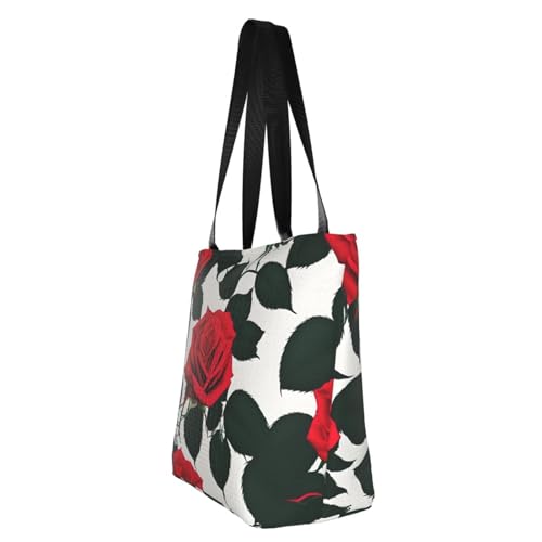 Rustic Red Rose Print Comfortable Shoulder Bag Summer HandbagTravel Beach Work Daily Use Versatile Carry4