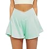 FireSwan Crossover Athletic Shorts for Women 2 in 1 Flowy Running Shorts with Pockets Spandex Butterfly Workout Tennis Skorts Light Green