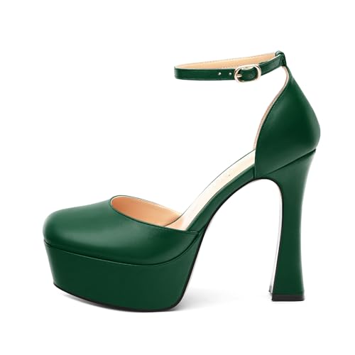 Womens Ankle Strap Platform High Heels Solid Matte Buckle Square Toe Chunky High Heel Pumps Wedding Evening Party Dress Shoes 4.7 Inch2