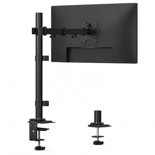 Image of STAR WORK Black Arm Monitor Mount for 13-32 inch Screen, Heavy Duty Alloy Steel Stand, Full Motion 360 Rotate, Tilt & Swivel, Height Adjustable with Cable Clips (Single Adjustable Black Monitor Arm)