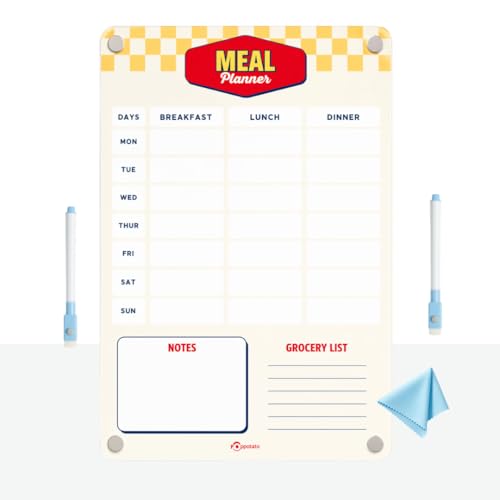 Image of Magnetic Premium A4 Acrylic Weekly Meal Planner for Fridge |Shopping List, Todo Board | Family Chores, Routines, Meal Plan, Notes & Reminders - Yellow