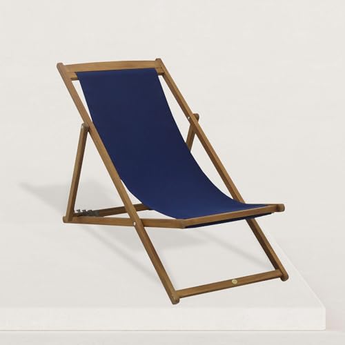 JJ. Chilienne de Jardin Pliante en Bois Joy Chilienne de 105 x 62 cm Chilienne Pliante et livrée déjà montée Tissu Spun Polyester 320g très Doux Bleu...