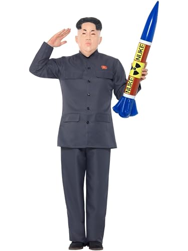 Smiffys Dictator Costume for Adults, Grey Military-Style Outfit with Matching Jacket & Trousers, Historical or Political Fancy Dress Uniform, Themed Parties, Parades & Stage Events, Small
